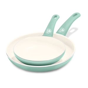 GreenLife Soft Grip Healthy Ceramic Nonstick 7" and 10" Frying Pan Skillet Set, PFAS-Free, Dishwasher Safe, Turquoise