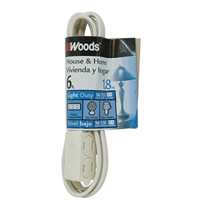 Woods 0600W 3-Outlet 16/2 Cube Extension Cord w/ Power Tap, 6-Feet (White)