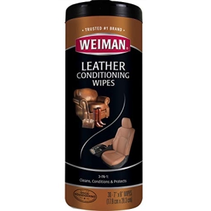 Weiman Leather Cleaner & Conditioner Wipes With UV Protection, Prevent Cracking Or Fading Of Leather Couches, Car Seats, Shoes, Purses - 30 ct