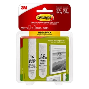 3M Command Damage-Free Hanging Mega pack 16 L Pairs & 12 M Pairs, Holds 16 lb 7.2 kg & 12lb, 5.4kg